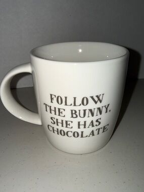 Chocolate and Bunnies in one cute mug! Tag white ceramic mug NWOT